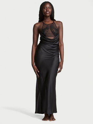 Атласный длинный пеньюар Sheer Rose Victoria's Secret