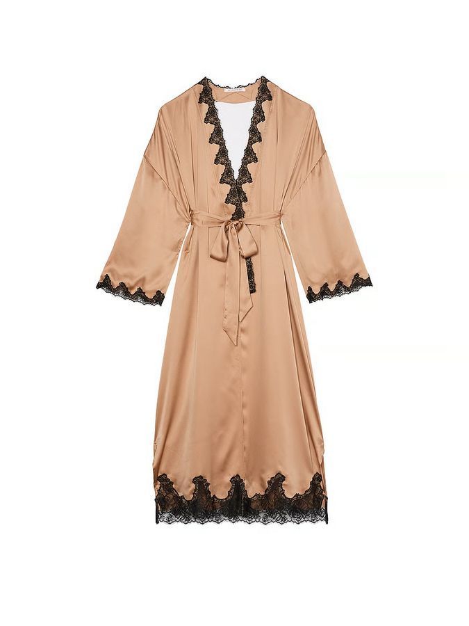 Длинный атласный халат Satin & Rose Lace Long Robe Victoria's Secret