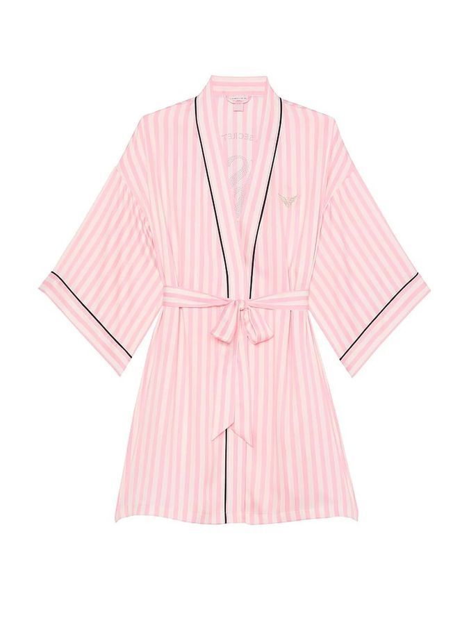 Атласний короткий халат Satin Short Piped Robe Victoria's Secret